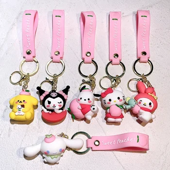 Kawaii Sanrio Keychain Cute Karikatūra Kuromi Hello Kitty Cinnamoroll Auto Atslēgu, Gredzenu, Kulonu Schoolbag Apdare Dāvanas Draugiem