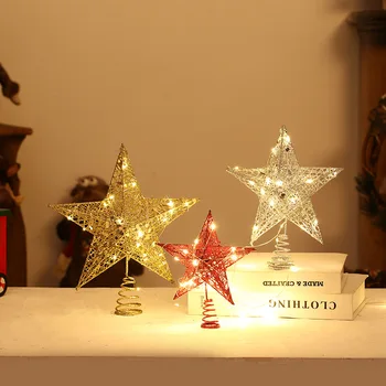 Ziemassvētku Dzelzs Mirdzēt Pulveris Koka Cilindrs Zvaigzne ar LED Vara Stieples Gaismas Priecīgus Ziemassvētku Eglīte Dekori Mājas Navidad Ornaments