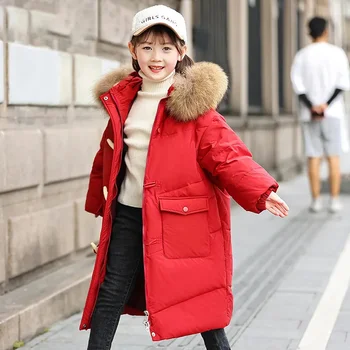 -30 ℃ Meitenes apģērbu, siltu dūnu jaka kids apģērbu 2023 Ziemas Sabiezēt Parka dabīgās kažokādas Kapuci Bērnu Virsdrēbes Mēteļi sniega uzvalks