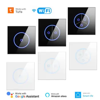 WIFI Tuya Smart Slēdzis 10A ES 1/2/3Gang Gaismas Slēdzi Stikla Paneli Touch Switch Alexa, Google Home Balss Kontroles Gudrai Dzīve