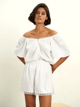Marthaqiqi Mežģīnes Atšķirīgās Dāmas Sleepwear Uzstādīt Sexy V-Neck Naktsveļu Pusi Piedurknēm Nightgowns Bikses Sieviešu Pidžamas 2 Gabals Kostīmi