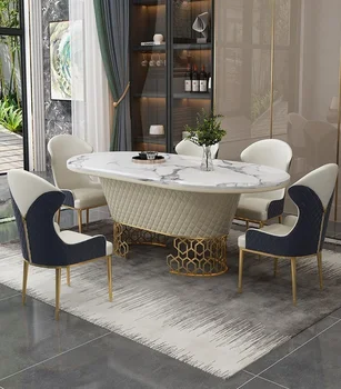 Itālijas gaismas luksusa marmora pusdienu galda tukšums, dizaina mēbeles villa lielas ģimenes pusdienu galda visa māja gaismas luxur