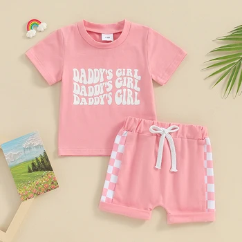 Toddler Baby Girl Vasaras Apģērbs Daddys Meitene Vēstuli Īsām Piedurknēm T Krekls Topi Jaundzimušo Velmētas Bikses Apģērbs, Komplekts