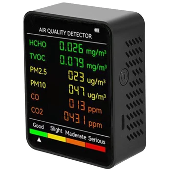 6 1 PM2.5 PM10 HCHO TVOC CO CO2 Gaisa Kvalitātes Detektori CO CO2 Formaldehīda Monitors Mājas Birojs Gaisa Kvalitātes Testeris