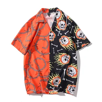 Vasarā Jauni Vīrieši Ar Īsām Piedurknēm Drukāt Krekls Oranžs Melns Raibs Vintage Havaju Krekls Mens Casual Pludmales Krekli, Kuri Man Lielajam Topi