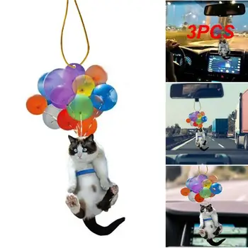 3PCS Krāsains Kaķis Automašīnu Atpakaļskata Spogulis Peld Kaķis Pet Karājas Ornaments Ar gaisa Balonu Automašīnas salona Kulons Figūriņas Apdare