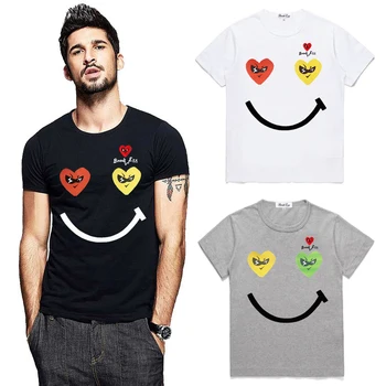 Break Olu Vīriešu, Sieviešu T-krekls Karikatūra Brilles Sirds Izšuvumu Smaidošas Sejas, Drukāt O-veida kakla Īsām piedurknēm Kokvilnas Gadījuma T-krekls