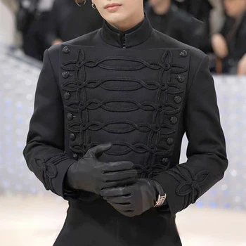 Vīriešu Ķīnas Slim Uzvalks Rudens Ziemas Genderless Modes Tendence Pils Stilā Tīrtoņa Krāsu Stand Apkakli Darbības Jaka (Unisex)