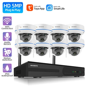 HKIXDISTE Tuya Smart Life Video Novērošanas VRR Komplekts 5MP WIFI Sistēma Ūdensizturīgs Monitors CCTV Bezvadu Kameras Drošības Sistēmas