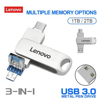 Lenovo OTG 3-1 Usb Flash Drive 1 TB 2 TB Datoru Un Tālruņa Trīs Izmantot Pen Drive Metāla Rotējošo Radošo Memory Stick Usb 3.0