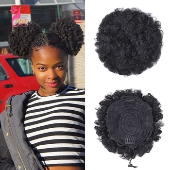 Sintētisko Postiche Cheveux Afro Puff Aukliņu Īss Cirtaini Afro Chignon Poniju Asti, Nagiem Klipu Par Bun Chignon Hairpiece