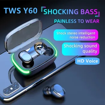 Y60 TWS Bezvadu Austiņas Fone Bluetooth Austiņas ar 5.1 LED Displejs, Stereo Austiņas, Touch Control Trokšņa Samazināšanas Earbuds